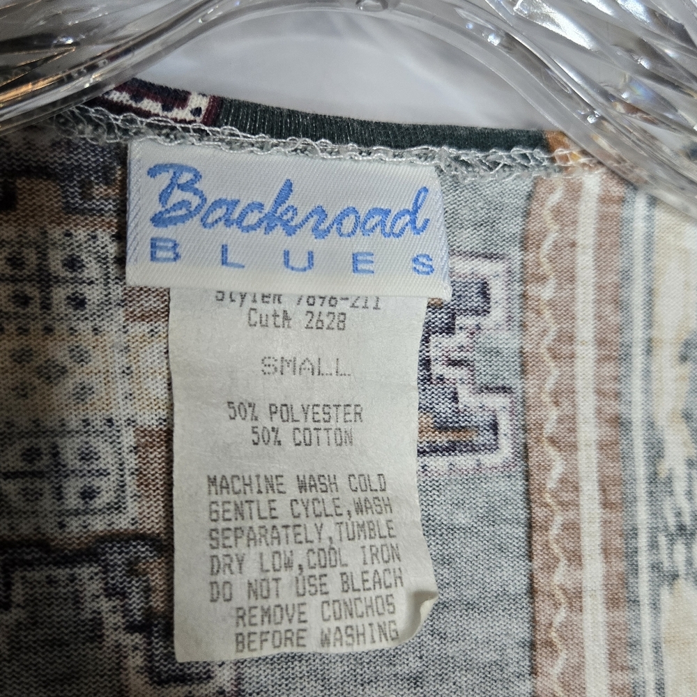 Vintage 90s Backroad Blues‎ Southwestern Vest Sewn Tshirt Crewneck Small Womens - Picture 7 of 10